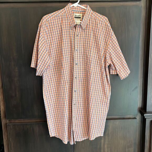 Wrangler Orange Plaid Short Sleeve Shirt Size XL Tall - Picture 1 of 3